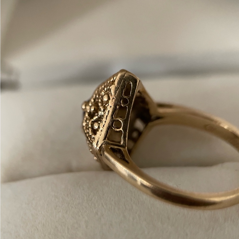 Etruscan 14k Gold Hand Wrought Granulated Filigree Scroll Lozenge Statement Ring - Picture 11 of 15